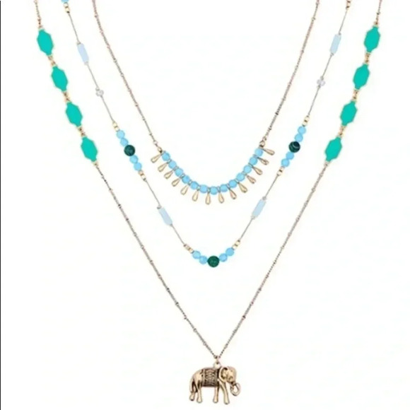 🆕Aqua Multi Strand Elephant Necklace🆕 - Picture 2 of 6